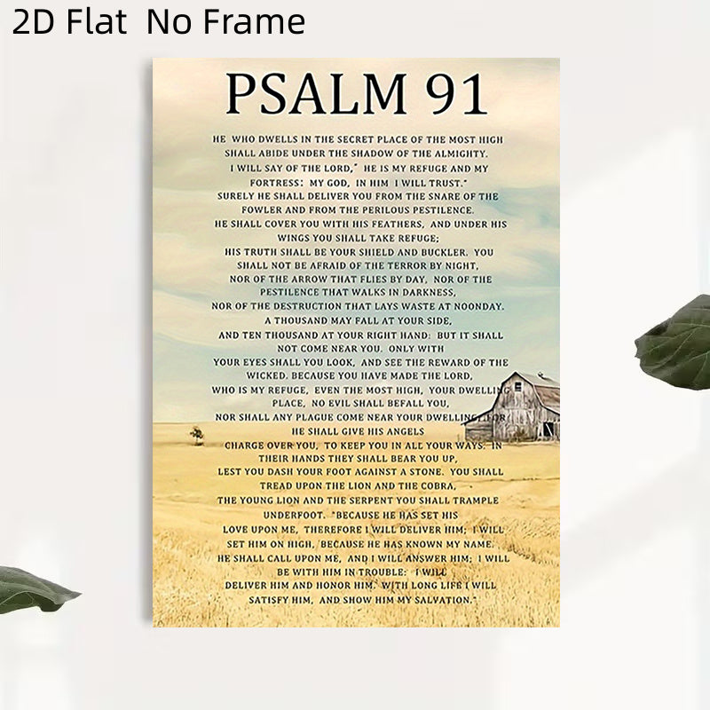 Psalm 91 Bible Verse Wall Art - 2D Flat, Rustic, Frameless Canvas with Psalm 91 Scripture Quote, Minimalist Hebrew Bible Book for Living Room, Bedroom, Office - 8in X 12in Religious Gift for Christians, 2D Flat, Halloween
