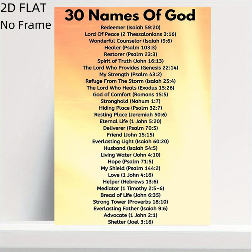 2D Flat, 2D Flat, 2D Flat No Frame Posters The Name of God: 30 Names from The Bible Combined with Architectural Style Modern Living Room, Bedroom, Office Decoration Size: 20.32cm x 30.48cm