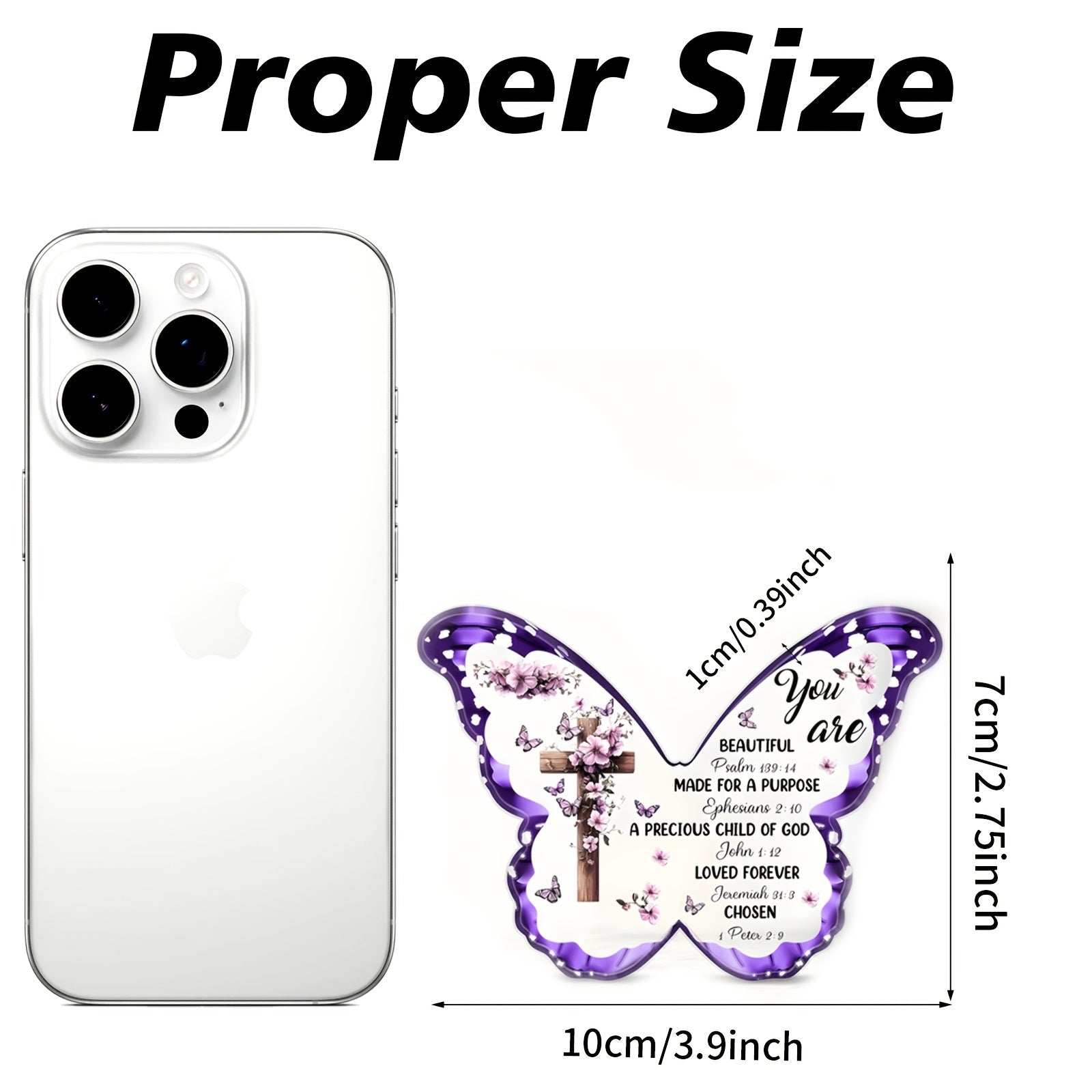 Purple & White 1pc Butterfly Acrylic Christian Plaque with 2D Flat Floral Design and Scripture Verses - Inspirational Religious Tabletop Decor for Home, Church Easter Mother's Day Women's Faith Gift Spiritual Encouragement Present | Elegant