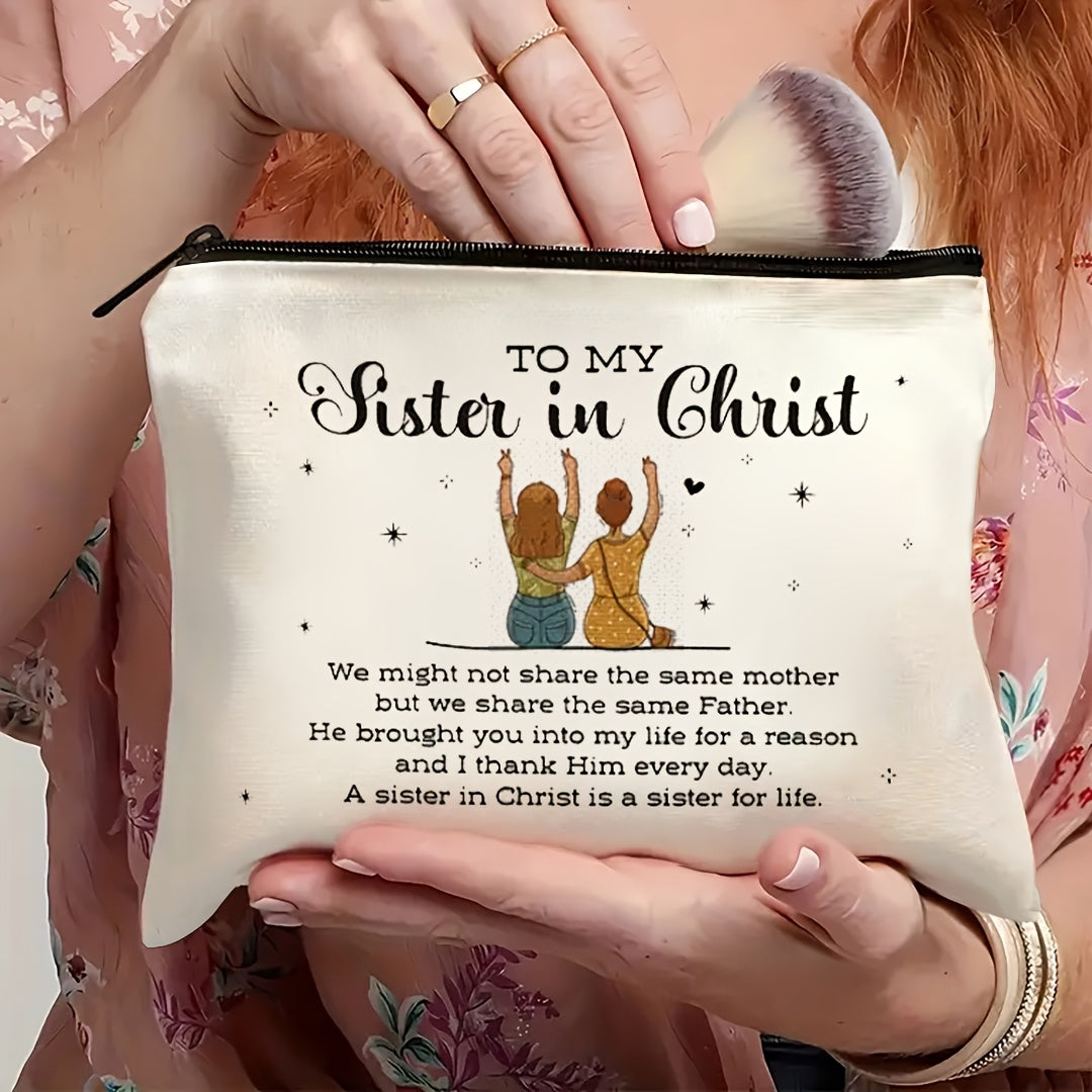 1pc Christian Sisters Cosmetic Bag - Religious Gift Makeup Bag with Zipper Closure, Cosmetics Storage Bag, Portable Toiletry Storage Bag, Beauty and Skincare Product Storage Bag, Perfect for Travel, Vacation, Business, Camping, and Outdoor Use