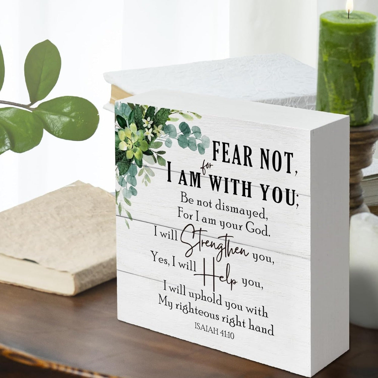 Christian Bible Verse 41:10 Sign Rustic Style/Inspirational Bible Verse 41:10/Suitable for Home Office Living Room Church Bedroom Bathroom Table Shelf/Religious Gift