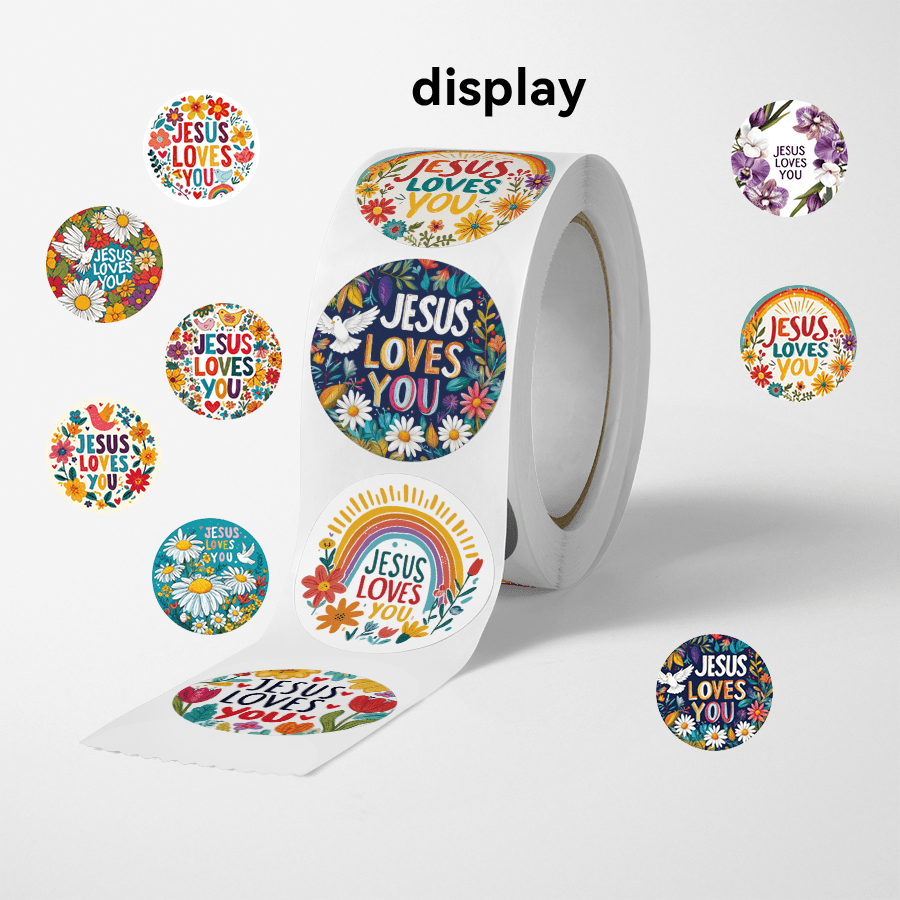 PVC Material, 520pcs/roll, Floral "Jesus Loves You" Pattern Decorative Stickers, Back-to-School Season, Halloween, Christmas, 10 Different Patterns, Suitable for Gift Wrapping Labels, Party Favors, Journal Decoration, Gift Packaging Embellishments
