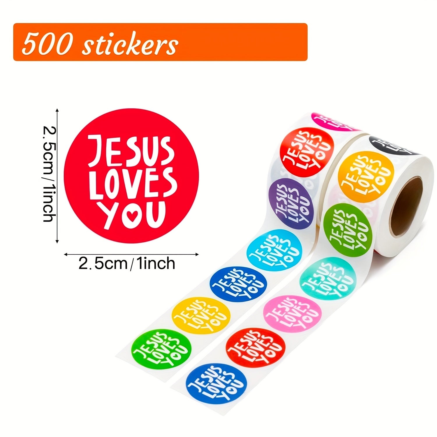 Love You Stickers - 500pcs Love You Christian Religious Sticker Roll Educational Gift Wraping Easter Decals Gifts Religious Stationery Sunday School Church Party Supplies, Suitable for Roller Skating And Cycling