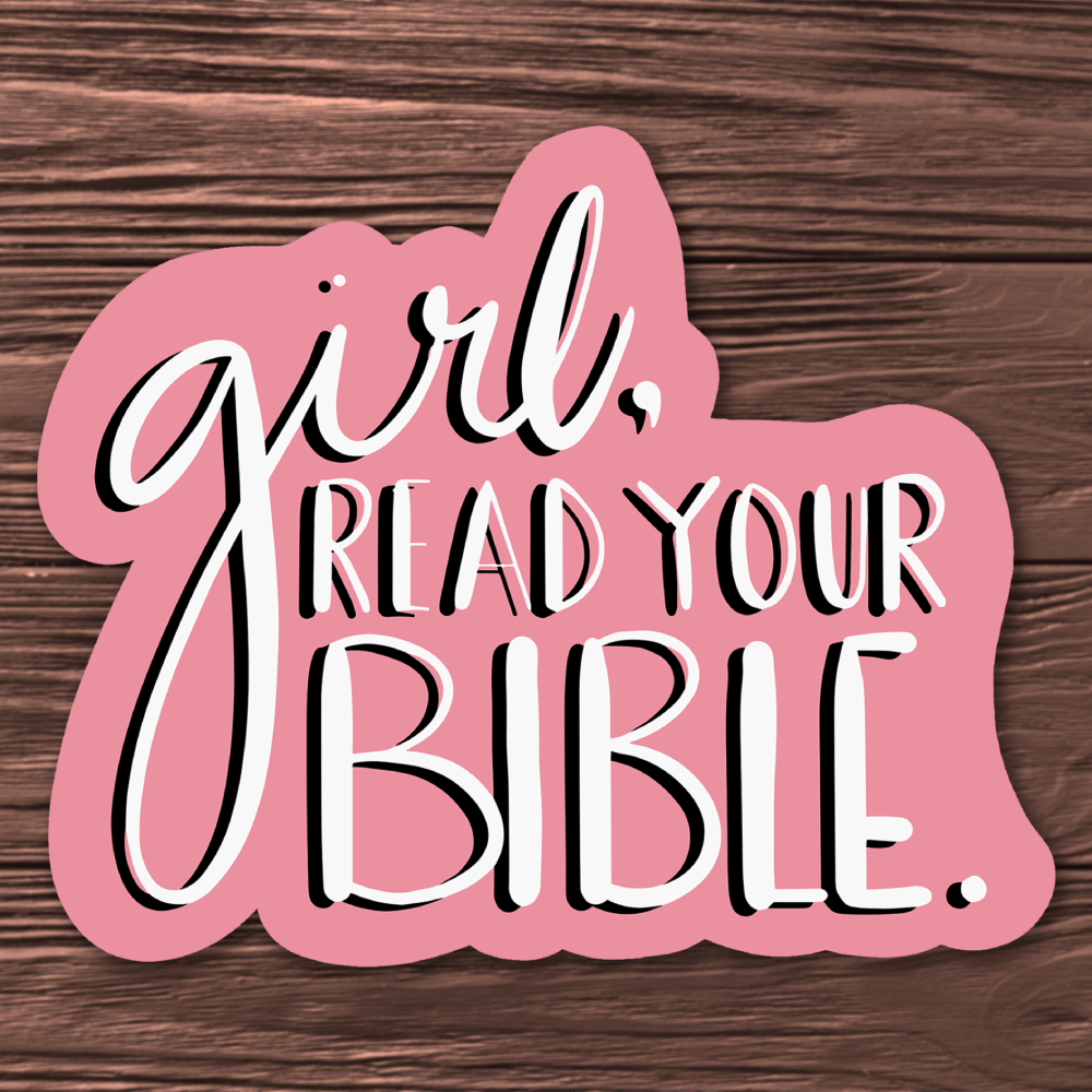 Durable Vinyl 'Girl Reading Bible' Decal - Waterproof & Sun-Resistant, Perfect for Cars, Laptops, Water Bottles | Feminine Design with Scripture Verse, Bible Study Stickers