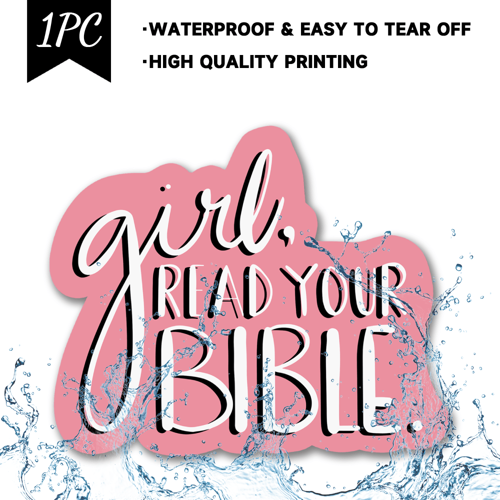 Durable Vinyl 'Girl Reading Bible' Decal - Waterproof & Sun-Resistant, Perfect for Cars, Laptops, Water Bottles | Feminine Design with Scripture Verse, Bible Study Stickers