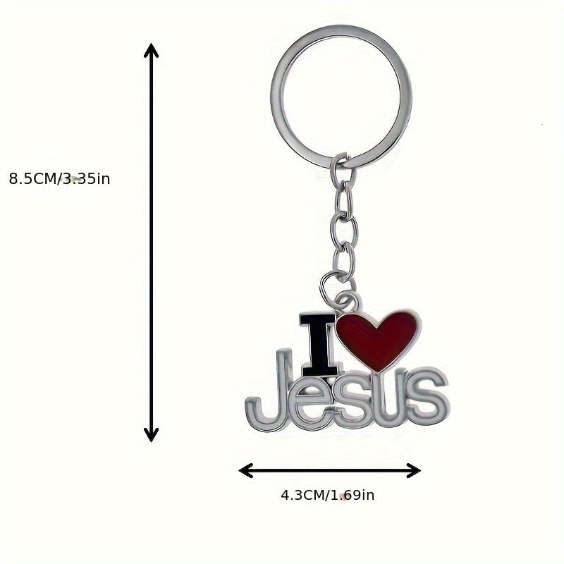 4pcs 'I Love Jesus' Heart Pendant Keychains - Alloy Christian Letter Charms for Independence & Easter Decor, Perfect Prayer Gift for Men & Women