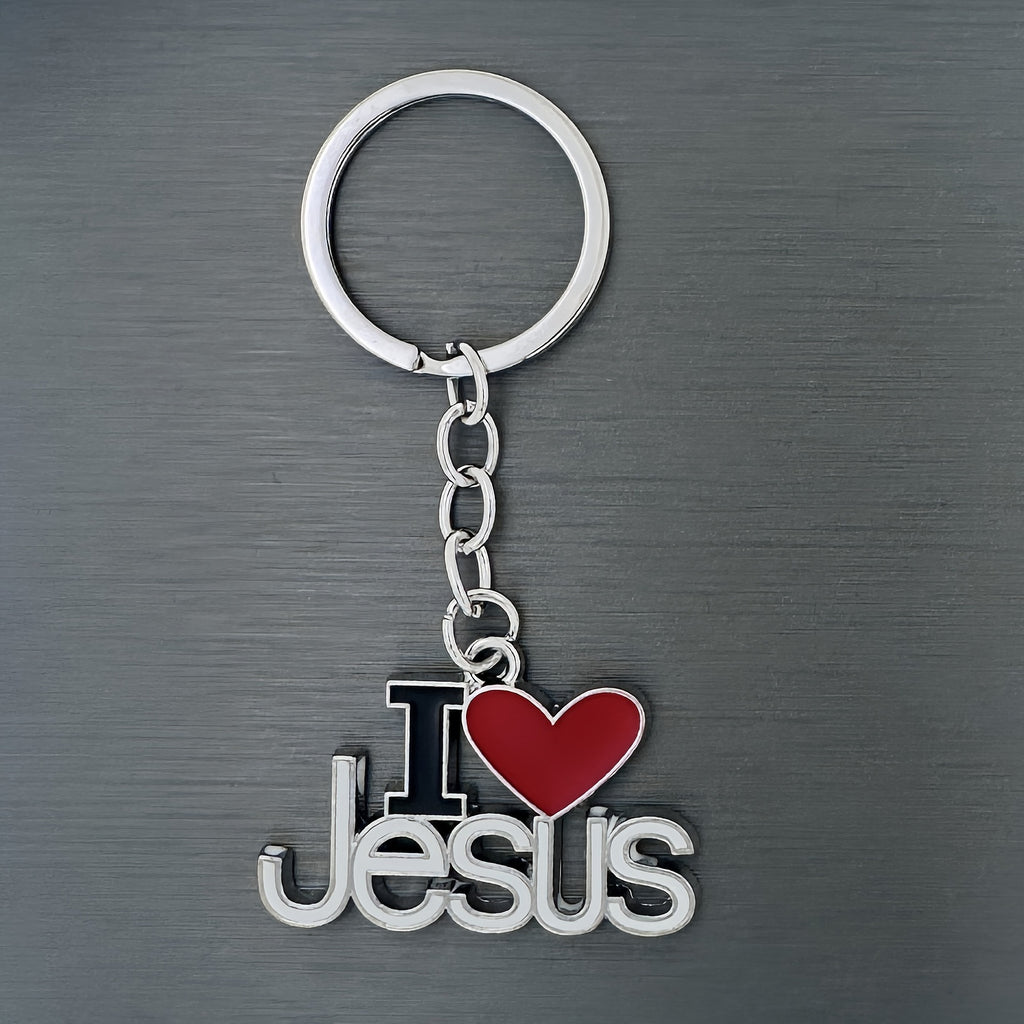 4pcs 'I Love Jesus' Heart Pendant Keychains - Alloy Christian Letter Charms for Independence & Easter Decor, Perfect Prayer Gift for Men & Women