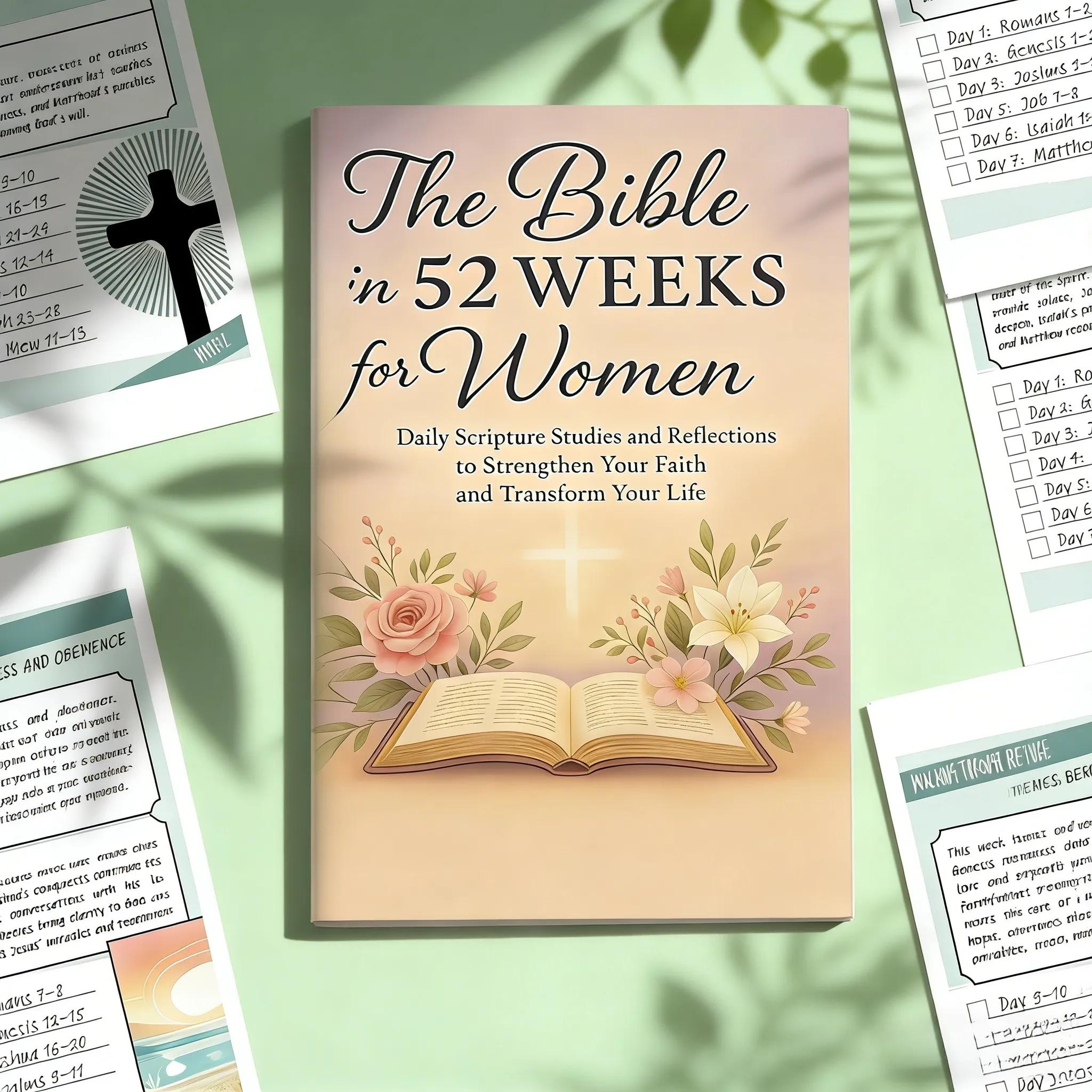 52-Week Bible Journal(for Women)| Light-colored Floral Illustrations, Daily Reading Plan and Prayer Space, Spiral-bound 21.08x13.97cm Planner, for Personal Reflection and Group Gifts