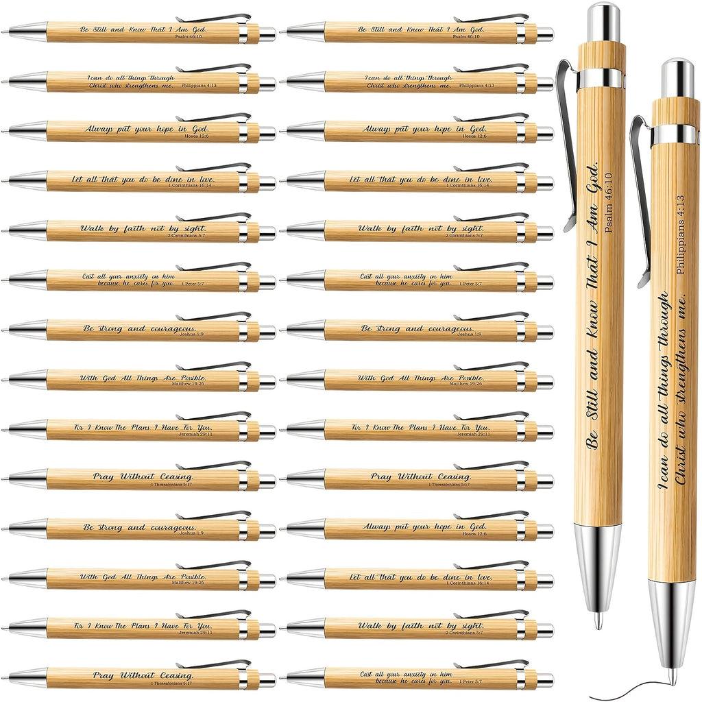 10/20/30pcs Bible Verse Pens Christian Gifts Bulk Bamboo Christian Pens, Inspirational Bible Quotes Ballpoint Pens Motivational Scripture Pens for Women Men Office School Religious Gifts