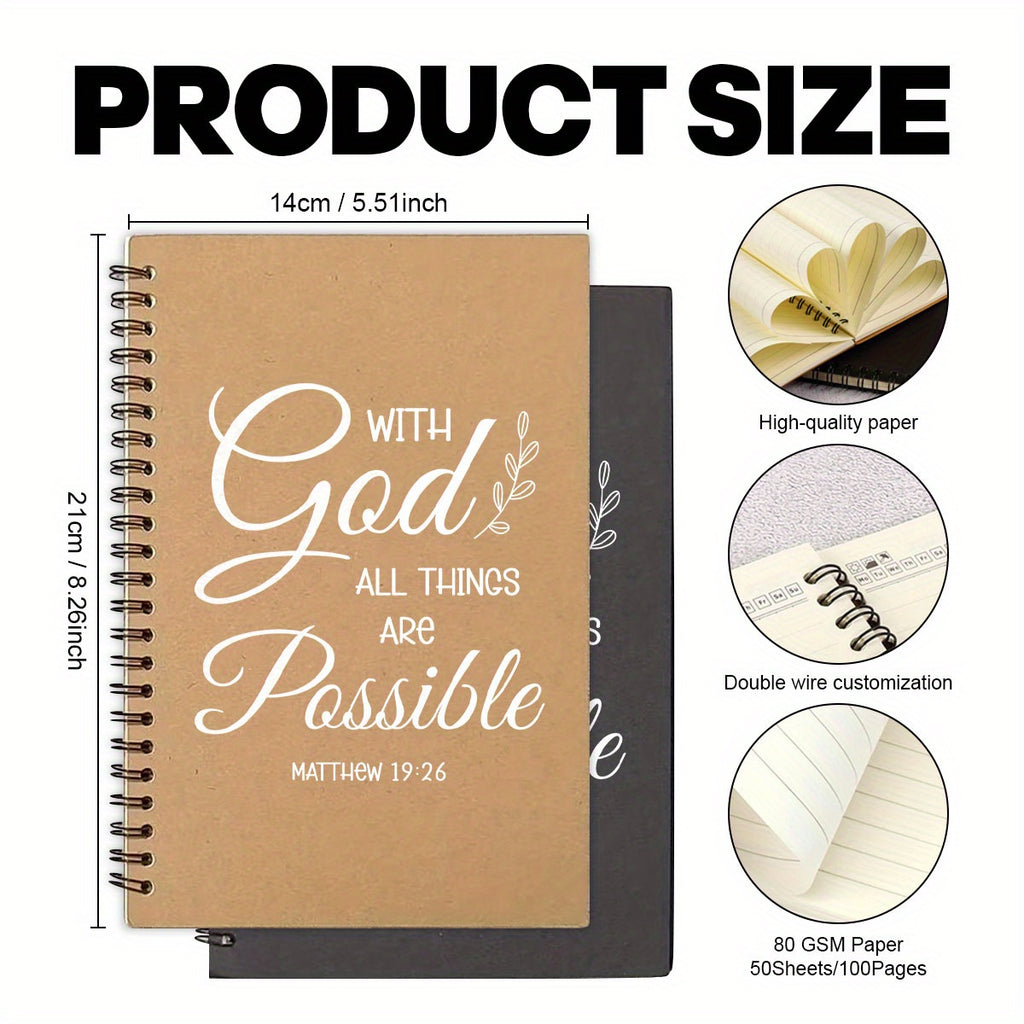 1 Elegant Christian Prayer Journal and Bible Verse Notebook - Spiral-bound with Matthew 19:26 Inspirational Quote Printed on the Cover - Bible Verse Planner, Prayer Diary - Suitable for Church Use, Also as a Personal Devotional Gift for Women