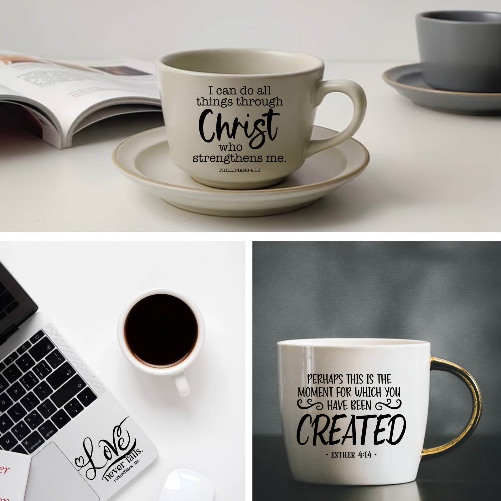 12pcs/set Inspirational Bible Verse DTF Transfer, High Adhesion, Suitable for Coffee Cups, Glass Jars, Ceramic Bottles, Laptops, and Phones, Unique Verse Designs, Cup Packaging