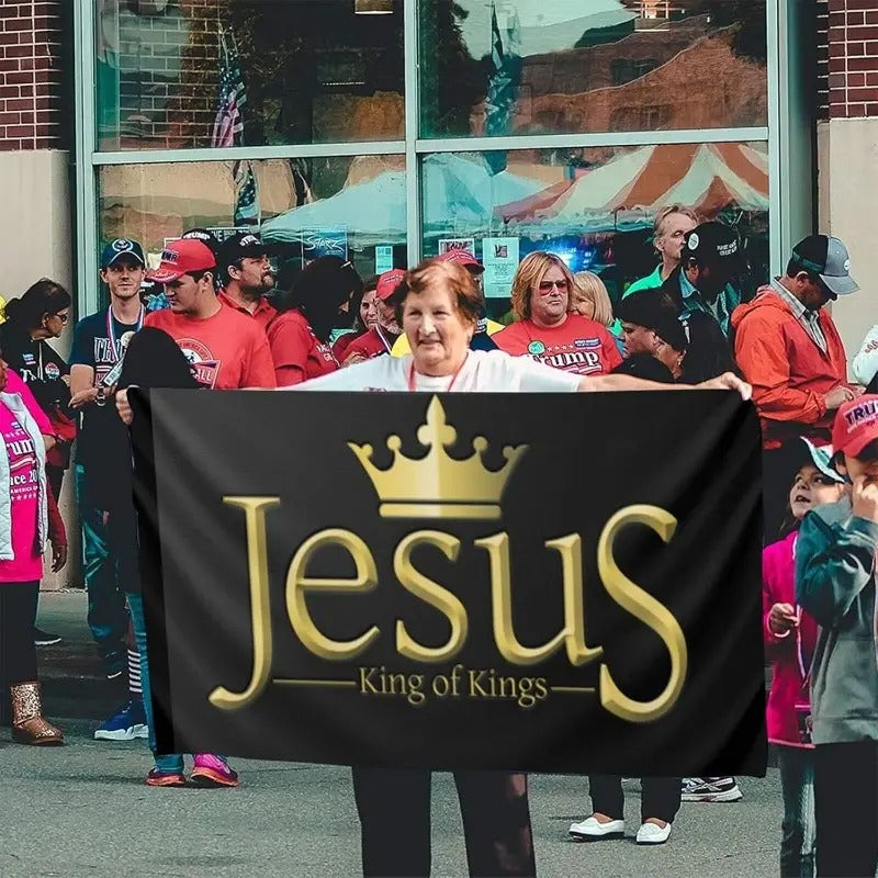 1pc Is King of Kings Polyester Flag - 91.44X152.4cm Black Outdoor/Indoor Decorative Banner with Golden Lettering, Durable Fabric for Wall Or Flagpole Display