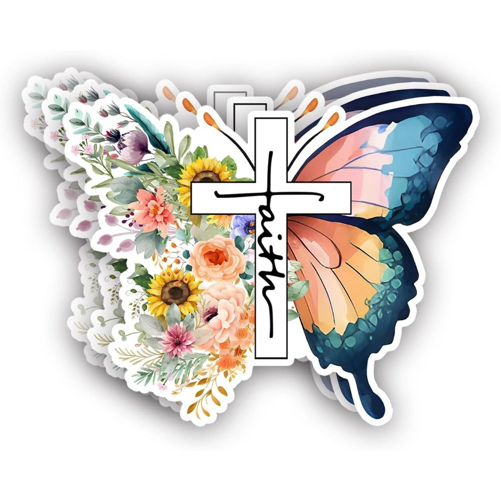 2D Flat, 2D FLAT NOT 3D - Set of 3 Christian Faith Stickers with Inspirational Quotes, Bible Verses, Floral Butterfly Vinyl Decals. Suitable for Tumblers, Kindle, Laptops, Water Bottles, Books, Phones - Size 7.62x6.35 cm, 2D Flat