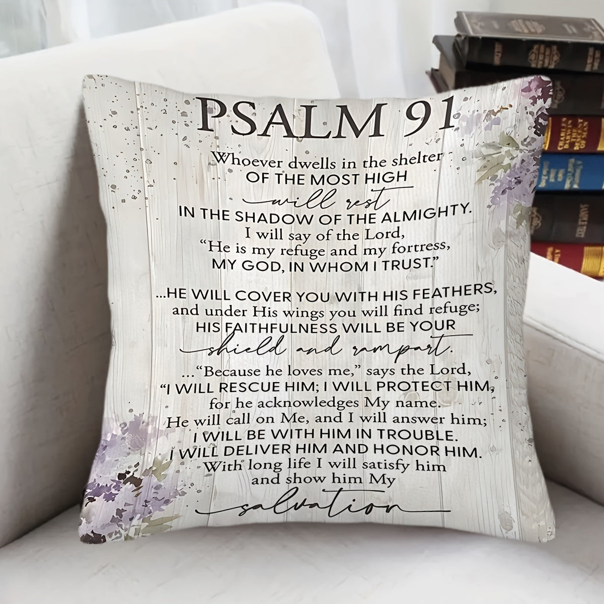 1pc, Psalm 91 Decorative Pillow Cover, Bible Verse Pillowcase, Cushion Cover for Sofa or Throw Pillows, Single-Sided Print (Pillow Insert Not Included). Suitable for Decorating Bedrooms, Living Rooms, Studies, Prayer Rooms, Offices, and Other Spaces.