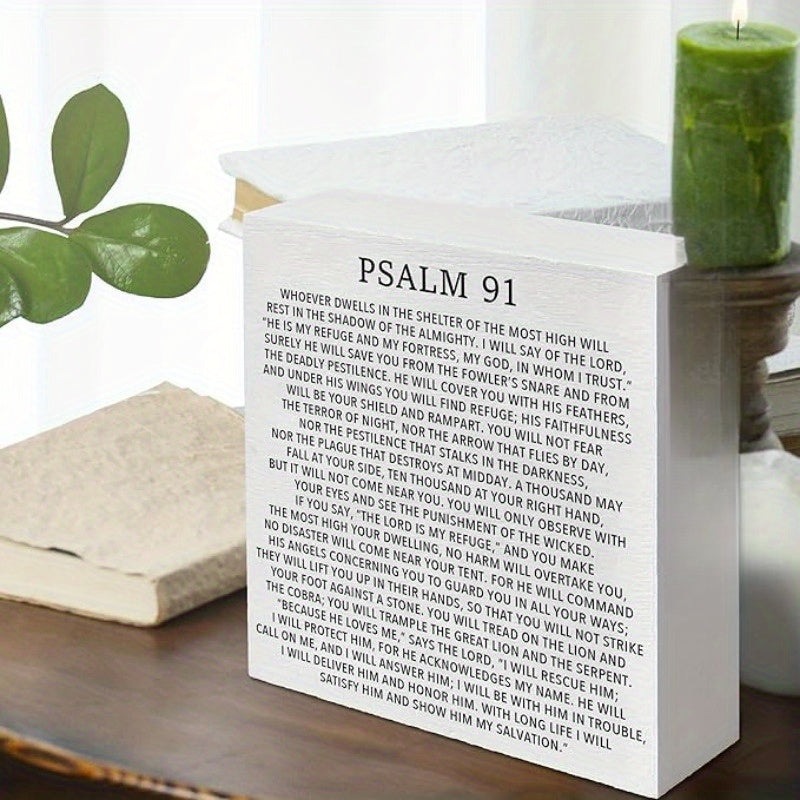 Psalm 91 Bible Verse Plaque - Vintage Wall And Tabletop Decor, English And Hebrew Lettering Design - Durable Faux Wood Scripture Sign, Ideal for Home, Church, Office - Inspirational Religious Gift (Psalm 91:1-23)
