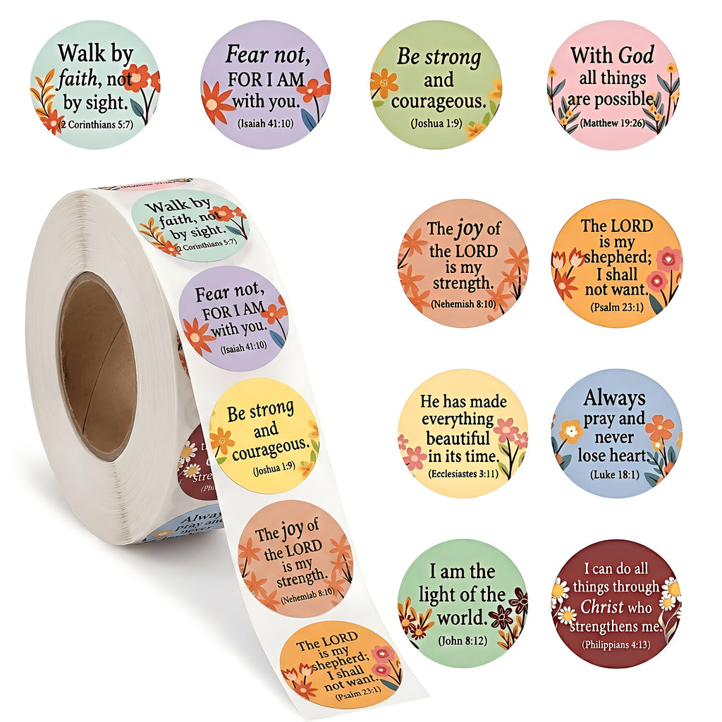 500pcs Bible Verse Round Stickers Floral Inspirational Quotes Decorative Labels for Gift Packaging Journals Scrapbooking
