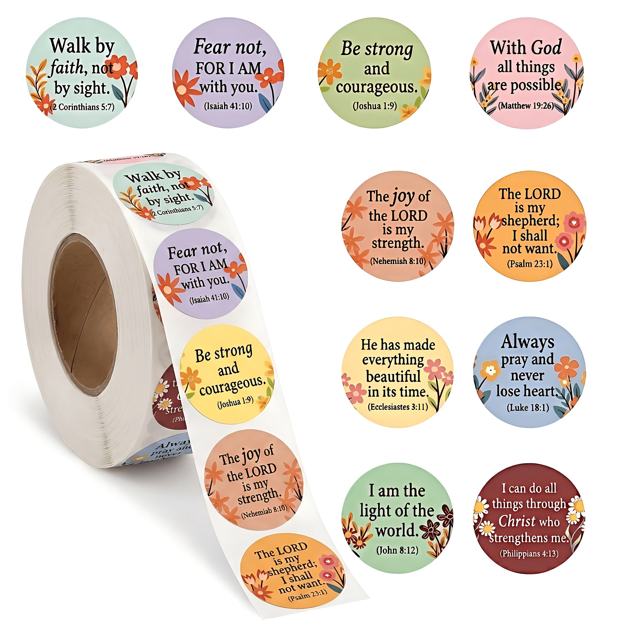 500pcs Bible Verse Round Stickers Floral Inspirational Quotes Decorative Labels for Gift Packaging Journals Scrapbooking