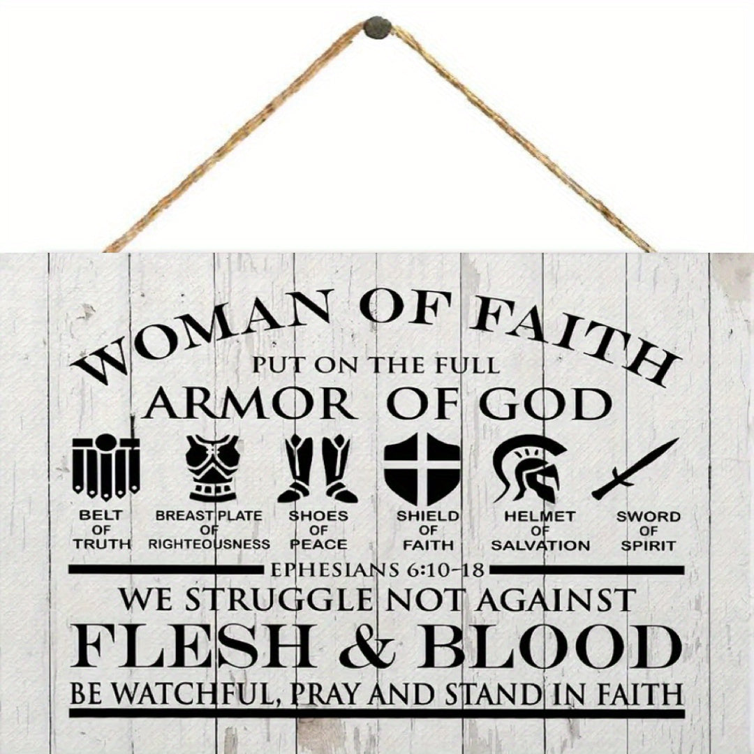 1pc Vintage Wooden "Armor of God" Ephesians Bible Verse Sign - Rustic Faith Wall Decor with Hand Rope Hook, Suitable for Home, Cafe, Bar, Garage - Inspirational Christian Gift, Religious Home Decor, Natural Wood End Christmas Ornament