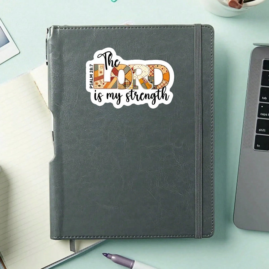 1pc The Lord Is My Strength Sticker, Psalm 28:7 Laptop Decal, Quilted Patchwork Vinyl Faith Quote, Peel & Stick Water Bottle Sticker, Hand-Drawn Tumbler Accent, Trending Bible Verse Notebook Decal