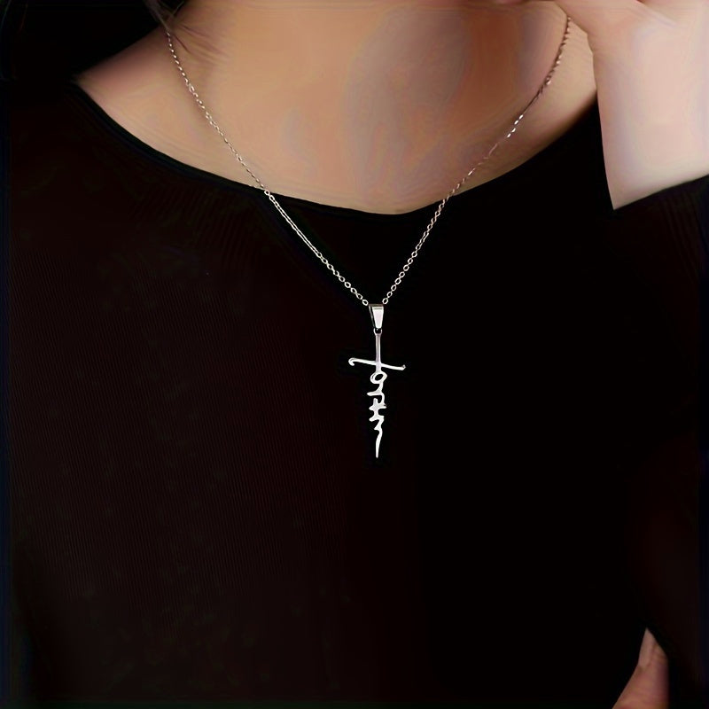 3pcs/Set Stainless Steel Heart Shaped Faith Related Jewelry Pendants, Christian Faith Words Unisex Couple Jewelry Gift Include Lettering Faith, Amazing Grace And Faith Cross