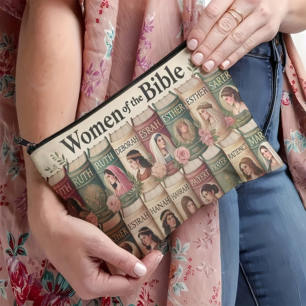 1pc, Biblical Women'S Cosmetic Bag And Travel Storage Bag - Biblical Learning Gift, Flower Book Design, Suitable for Christian Women'S Gift, Safe Zipper Closure, Multi-Functional Daily Use, Biblical Theme Gift, Best Gift for Sisters And Friends