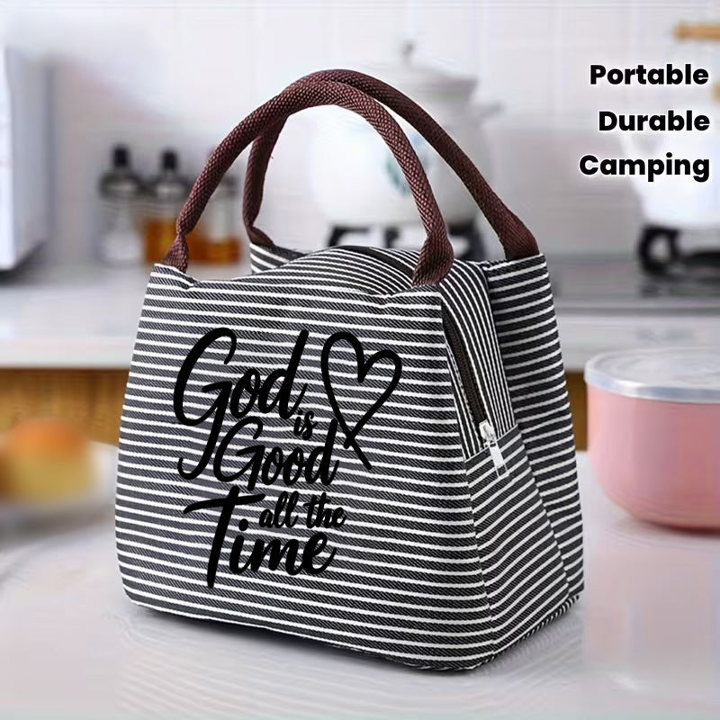 God Is Good" Heart-Shaped Scripture Print Striped Women's Tote Bag, Christian Faith Portable Tote Bag, Women's Church Worship Storage Bag, to the Soul, Inspirational, Religious Gift, Suitable for Mom, Sister, Grandma, Easter, Christmas, Mother's Day