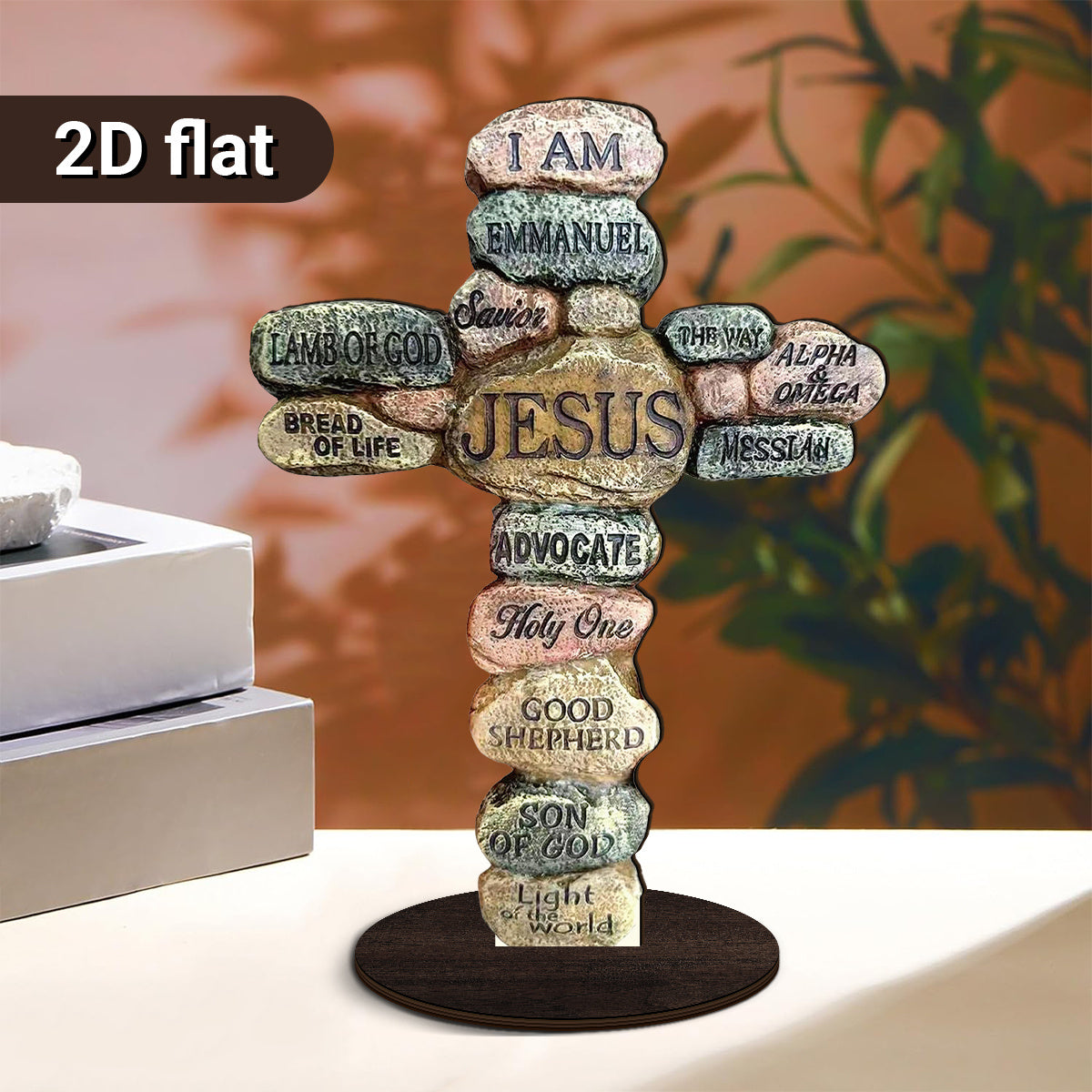 A Vintage Jesus Cross Religious Statue with Scripture- Compatible Base for Christ Statue, Easter Decoration, Suitable for Home Altar Decoration, Christian Decor, and Gift Giving