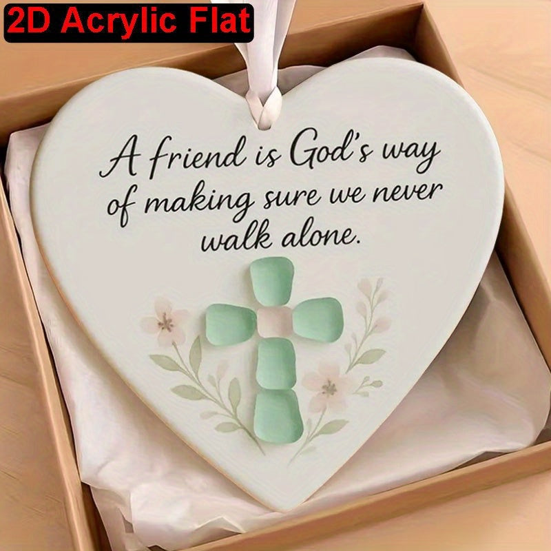 2D Flat, 2D Flat Heart-shaped Acrylic Friendship Hanging Ornament Heart-shaped Friendship Decoration Pendant Christmas Tree Ornament Suitable for Backpacks and Car Rearview Mirrors, 2D Flat