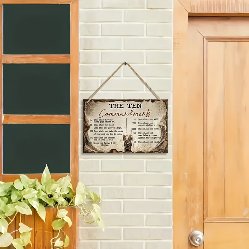 1pc, Bible Verse Ten Commandments Artistic Vintage Wooden Sign, Religious Inspirational Wooden Hanging Sign, Suitable for Home Room Decoration, Office Decoration, Porch Wall Decoration, Garden Entrance and Exit Holiday Hanging Sign