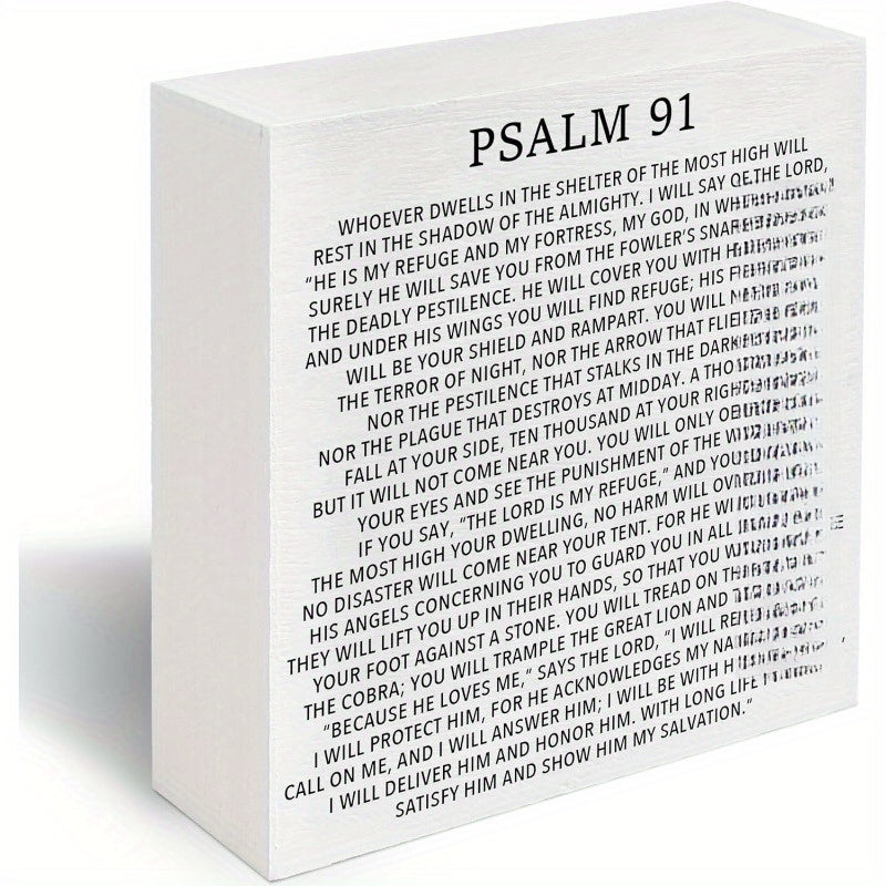 Psalm 91 Bible Verse Plaque - Vintage Wall And Tabletop Decor, English And Hebrew Lettering Design - Durable Faux Wood Scripture Sign, Ideal for Home, Church, Office - Inspirational Religious Gift (Psalm 91:1-23)