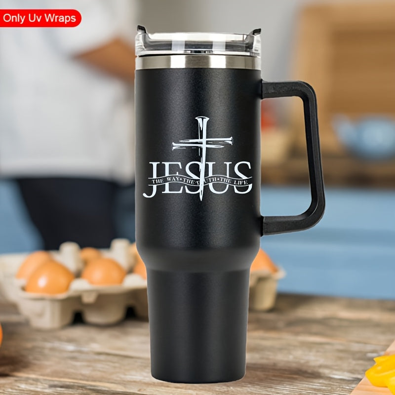 Set of 4 UV DTF Cup Stickers - High-Quality Self-Adhesive Religious Decorative Stickers Featuring a Cross And The Design "Way, Truth, Life". Glossy Mixed Colors Suitable for Cups, Bottles, Crafts, Faith-Themed Decorations, Scripture Stickers
