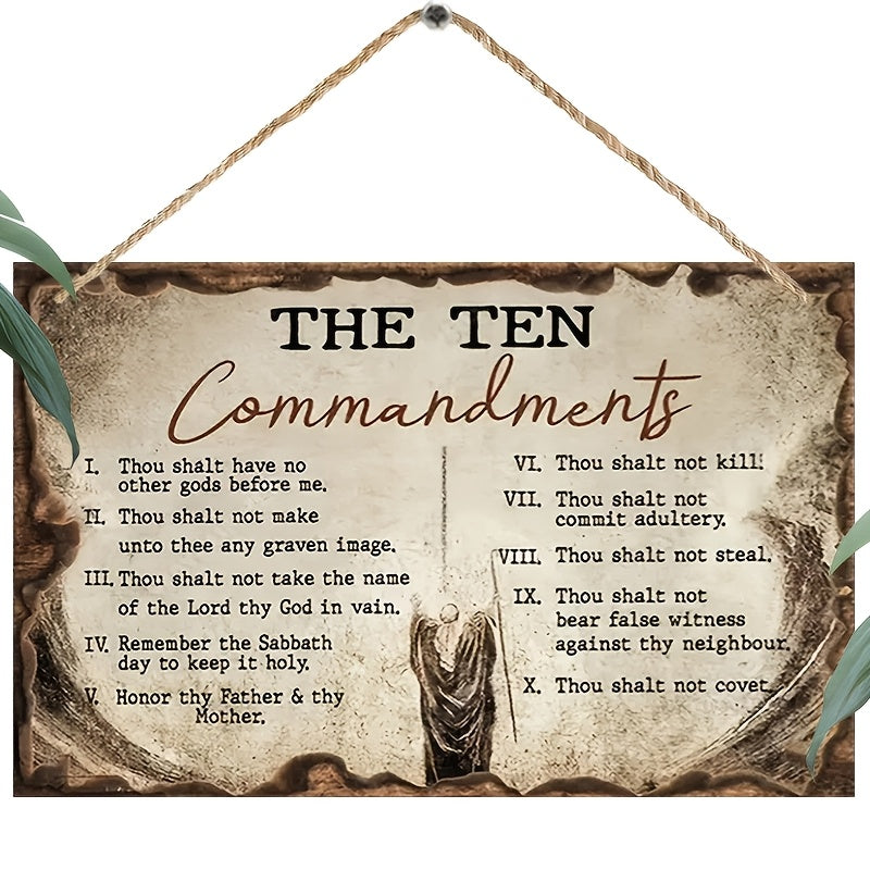 1pc, Bible Verse Ten Commandments Artistic Vintage Wooden Sign, Religious Inspirational Wooden Hanging Sign, Suitable for Home Room Decoration, Office Decoration, Porch Wall Decoration, Garden Entrance and Exit Holiday Hanging Sign