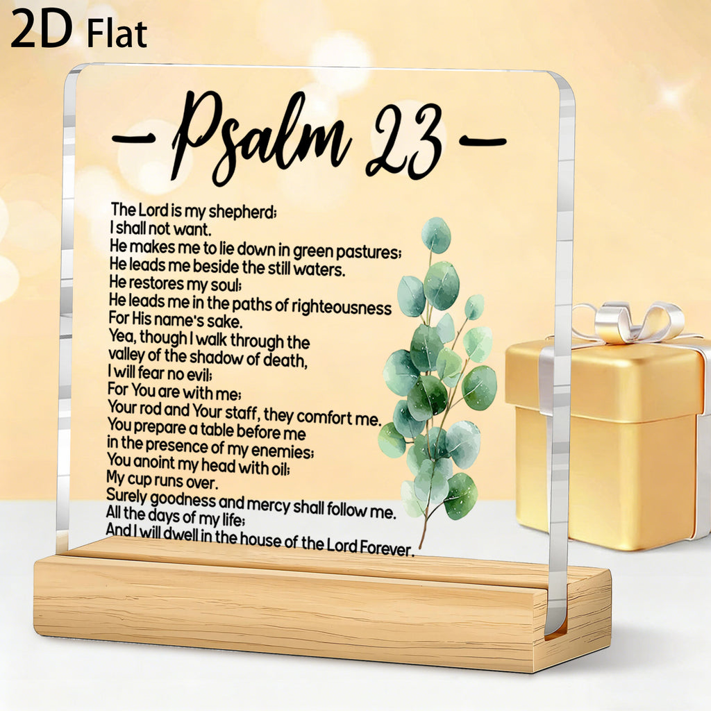 2D Flat Single Piece Christian Scripture Decorative Acrylic Plaque Desktop Decoration Sign Psalm 23 Scripture Bible Verse Printed Religious Home Office Decor Gift, Suitable for Christian Believers' Desktop Display