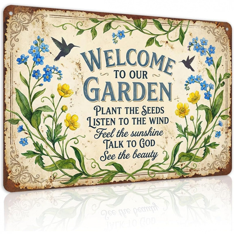 2D Flat, 1pc 1pcs "Welcome to Our Garden" Christian Bible Verse Wall Plaque - Wood Religious Sign Suitable for Sheds, Prayer Gardens,, Grandma' Room Decor with Hemp Rope Holes, Contemporary Hanging Decoration for Bible Verse Display, 2D Flat