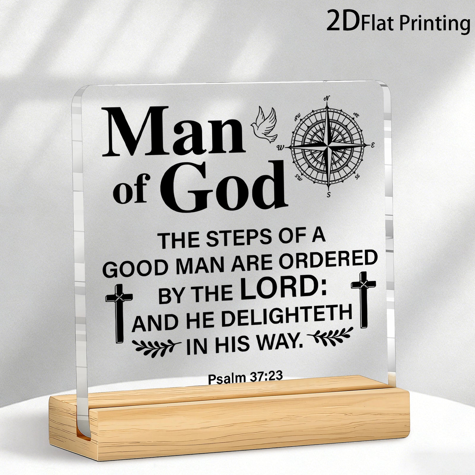 2D Flat, 2D Flat 1pc Modern Christian Bible Verse Hanging Plaque for Men - Psalm 37:23 Scripture Sign, Suitable for Home Office Desktop Decor, Men's Personal Space Bookshelf Accent, Can Be Used as a Birthday, Anniversary, or Christmas Gift Halloween