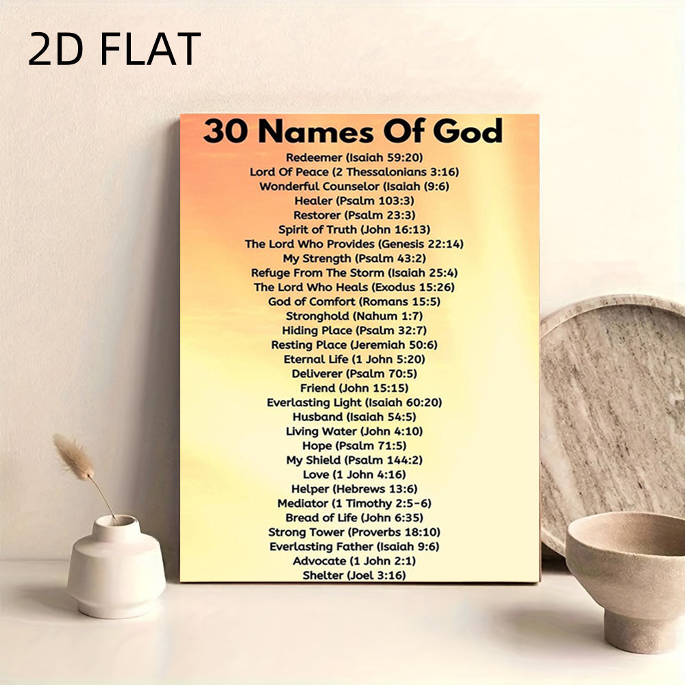 2D Flat, 2D Flat, 2D Flat No Frame Posters The Name of God: 30 Names from The Bible Combined with Architectural Style Modern Living Room, Bedroom, Office Decoration Size: 20.32cm x 30.48cm