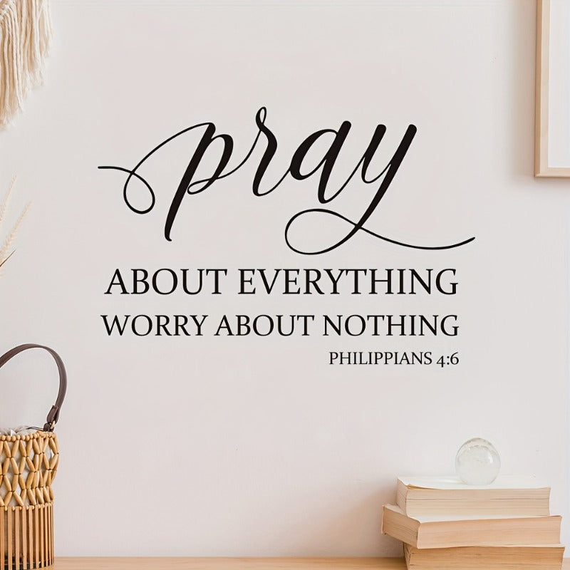 1pc Vinyl Religious Proverbs Wall Stickers: 'pray Out EVERYTHING WORRY OUT NOTHING', from Philippians 4:6, Conveying a Faith Attitude of Replacing Worry with Prayer, Adding Spiritual Strength to Space, Removable Home Decoration Stickers