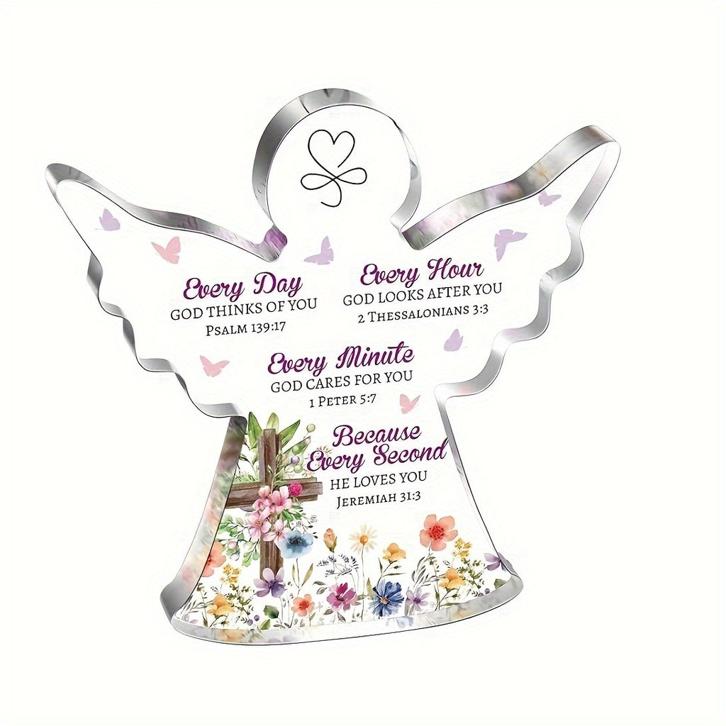 2D Flat Inspirational Religious Gift Bible Verse for Mom, Sister, Friend, Colleague Angel Shaped Acrylic Tabletop Decoration for Halloween Thanksgiving Christmas Decorations Collectible Figurines