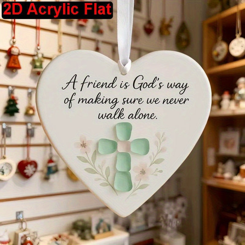 2D Flat, 2D Flat Heart-shaped Acrylic Friendship Hanging Ornament Heart-shaped Friendship Decoration Pendant Christmas Tree Ornament Suitable for Backpacks and Car Rearview Mirrors, 2D Flat