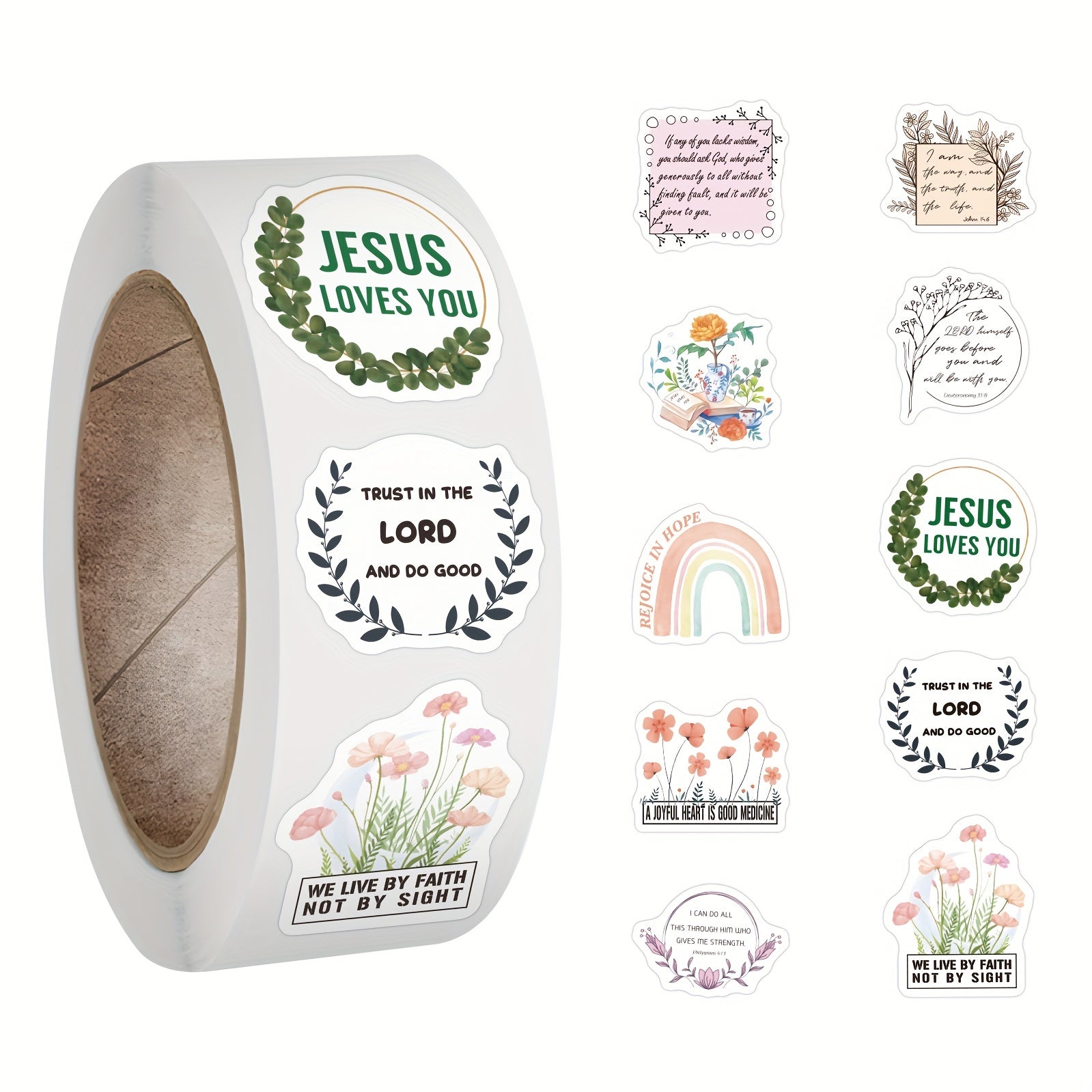 500pcs Bible Verse Stickers Roll, Inspired Jesus Stickers Pack, Beautiful Pattern Stickers, High Quality Stickers Suitable for roller skating and cycling , Roller Skating and Cycling, Cycling Stickers and Decals Bottles, Decorative Paper