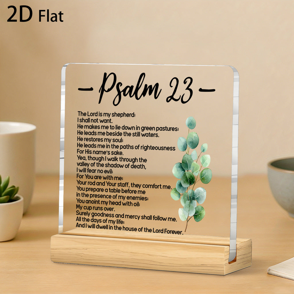 2D Flat Single Piece Christian Scripture Decorative Acrylic Plaque Desktop Decoration Sign Psalm 23 Scripture Bible Verse Printed Religious Home Office Decor Gift, Suitable for Christian Believers' Desktop Display