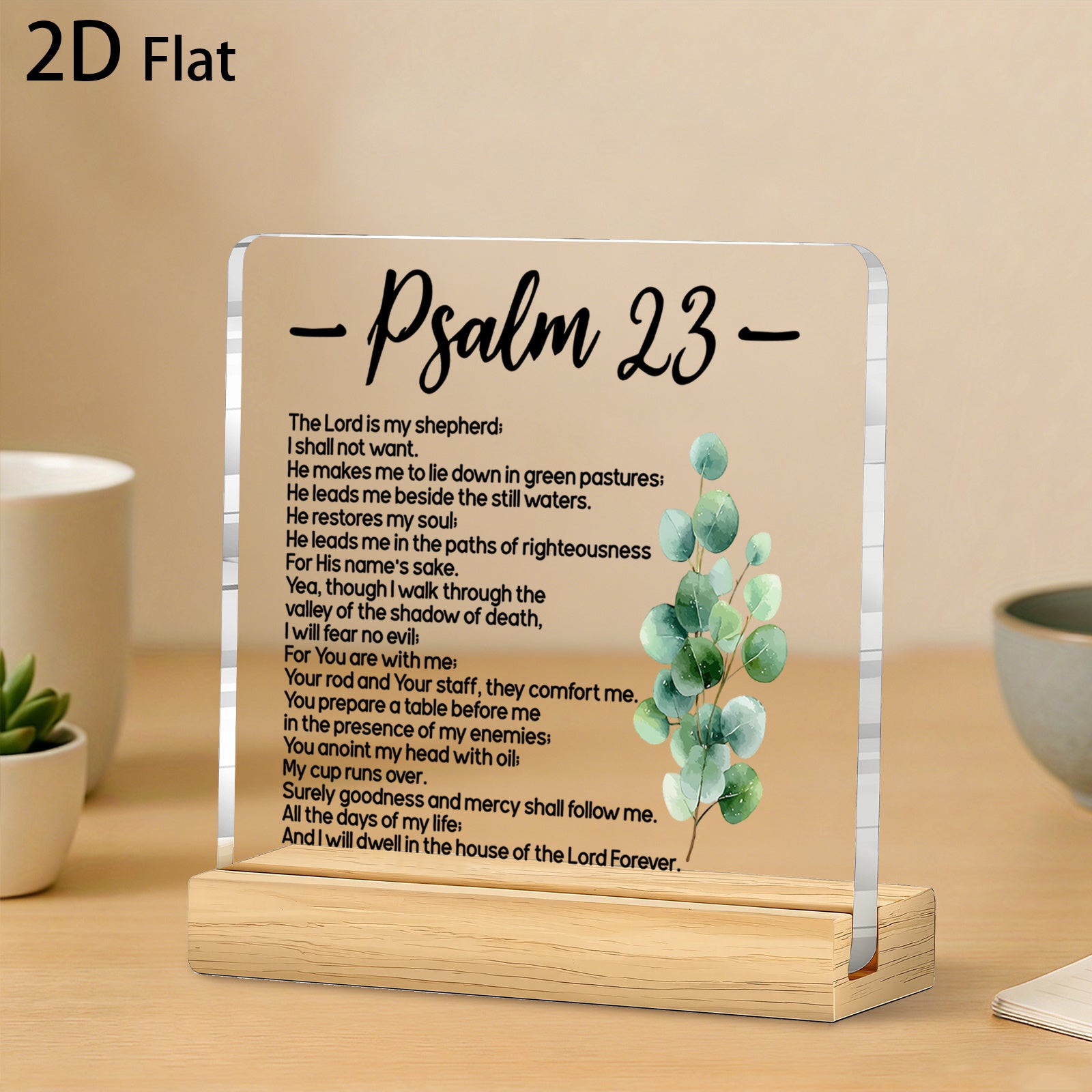 2D Flat Single Piece Christian Scripture Decorative Acrylic Plaque Desktop Decoration Sign Psalm 23 Scripture Bible Verse Printed Religious Home Office Decor Gift, Suitable for Christian Believers' Desktop Display