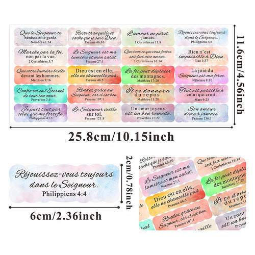 200 Pcs French Bible Verse Stickers – Inspirational Scripture Stickers with Watercolor Design, Faith Quote Labels for Journals