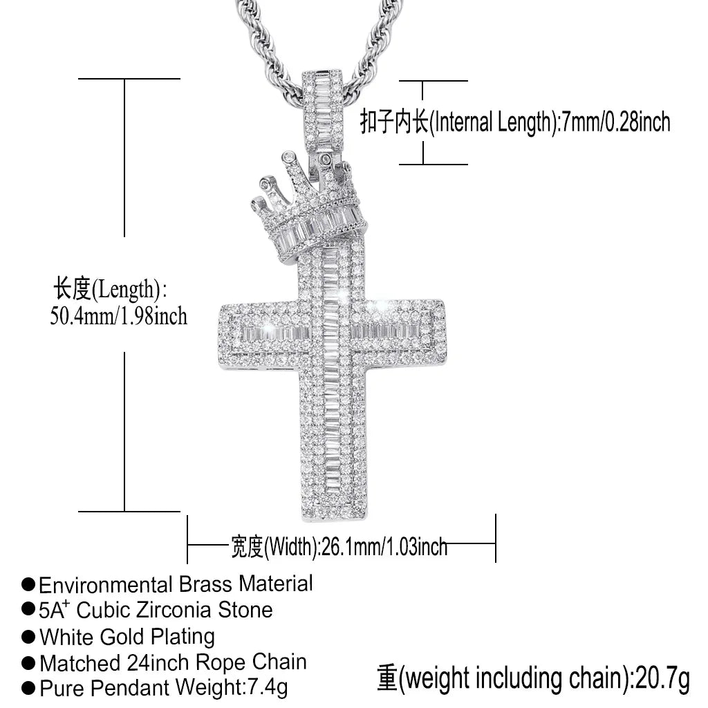 New Crown Cross Hip Hop Pendant Square Zircon Micro Inlaid Retro Personalized Men's and Women's Hip Hop Accessories