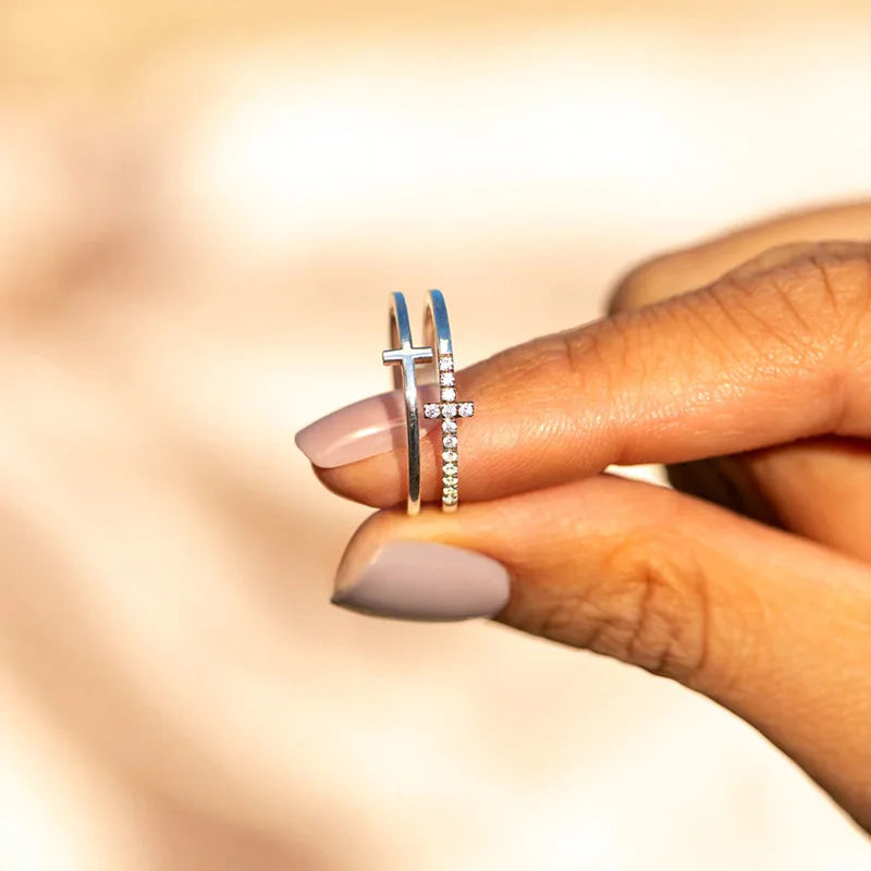 H503 Cross Rings Pave Setting Lab Created Cubic Zirconia Unisex Fashion Jewelry Gift