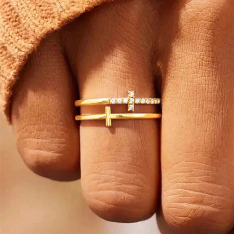 H503 Cross Rings Pave Setting Lab Created Cubic Zirconia Unisex Fashion Jewelry Gift