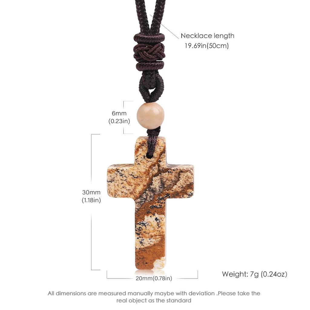 Cross-border Hot Sale Women's Religious Natural Stone Cross Necklace Multi-color Pendant Jewelry