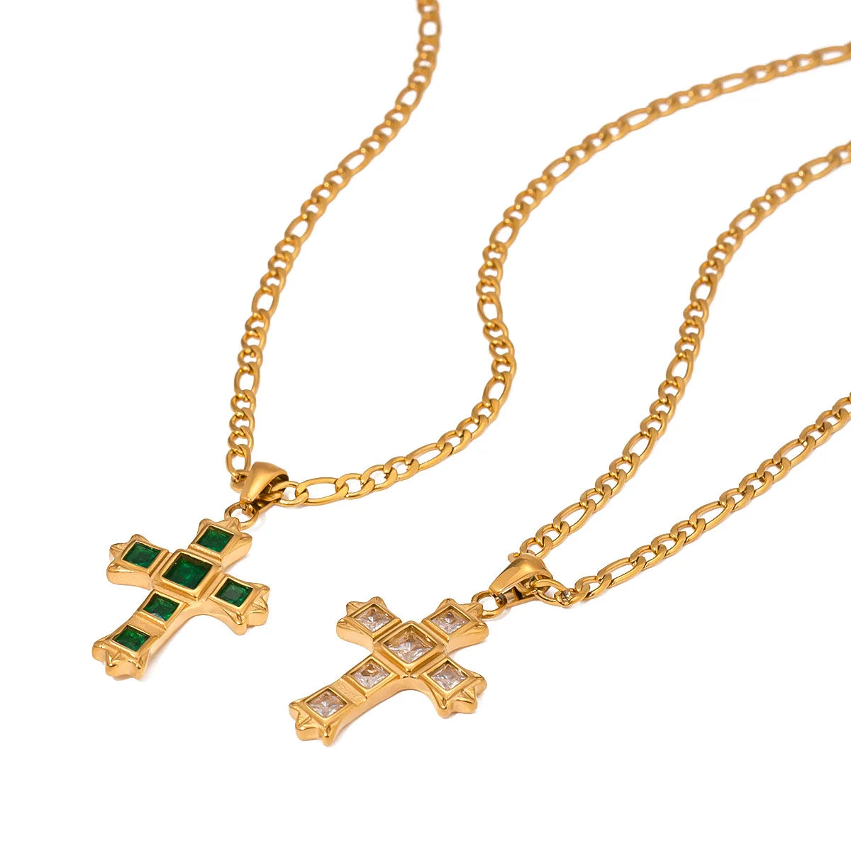 18K Gold Non-Fading Stainless Steel Cross Pendant Necklace Women's Religious Jewelry Cruz De Acero Inoxidable
