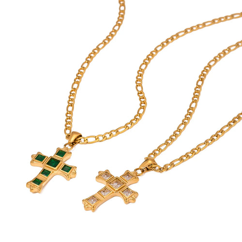 18K Gold Non-Fading Stainless Steel Cross Pendant Necklace Women's Religious Jewelry Cruz De Acero Inoxidable