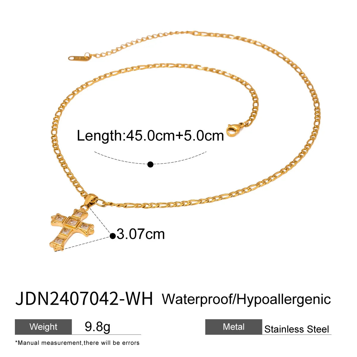18K Gold Non-Fading Stainless Steel Cross Pendant Necklace Women's Religious Jewelry Cruz De Acero Inoxidable